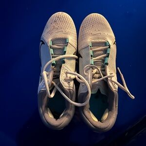 Nike White and Teal metal softball cleats